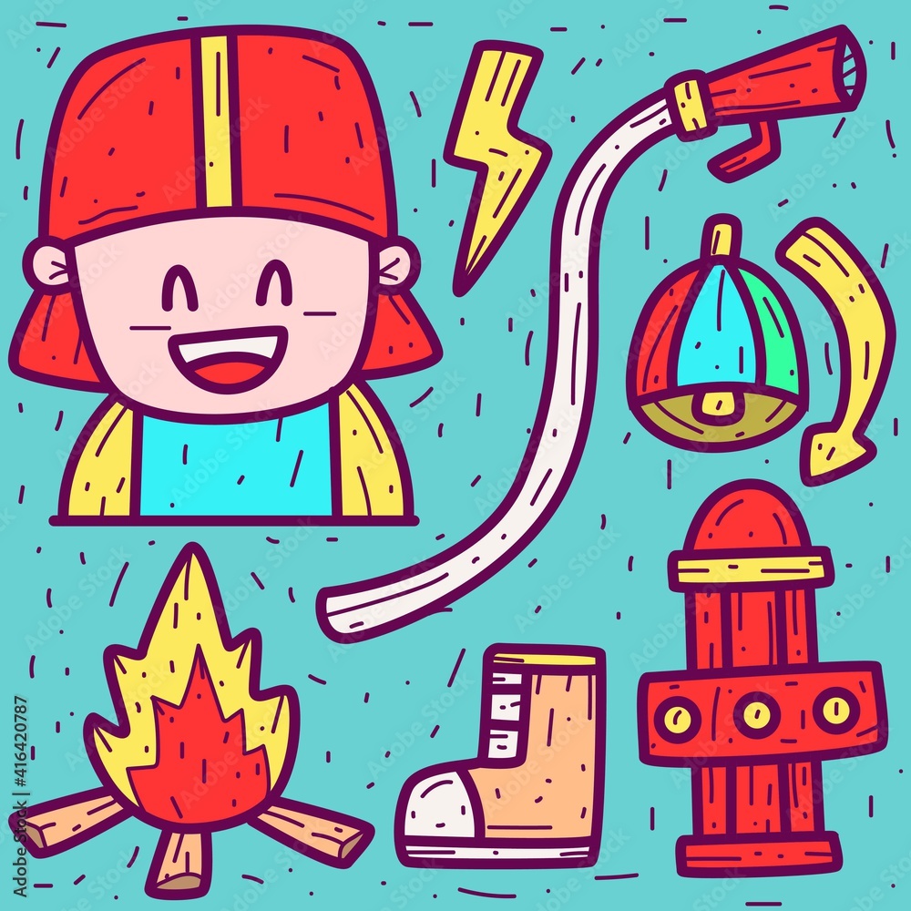 Obraz premium hand drawn cartoon firefighter doodle design