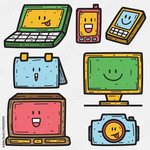 hand drawn cartoon electronic doodle design for wallpaper, stickers, coloring books, pins, emblems, logos and more