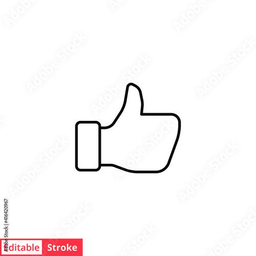 Hand thumb up gesture line icon. Testimonials, like and customer relationship management concept. Simple outline style. Vector illustration isolated on white background. Editable stroke EPS 10. 