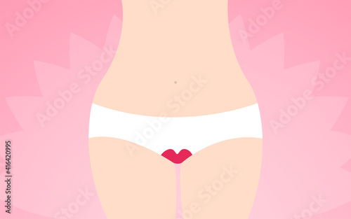 Menstrual period Vector illustration in flat design Woman in white lingerie with red gusset on pink gradient background