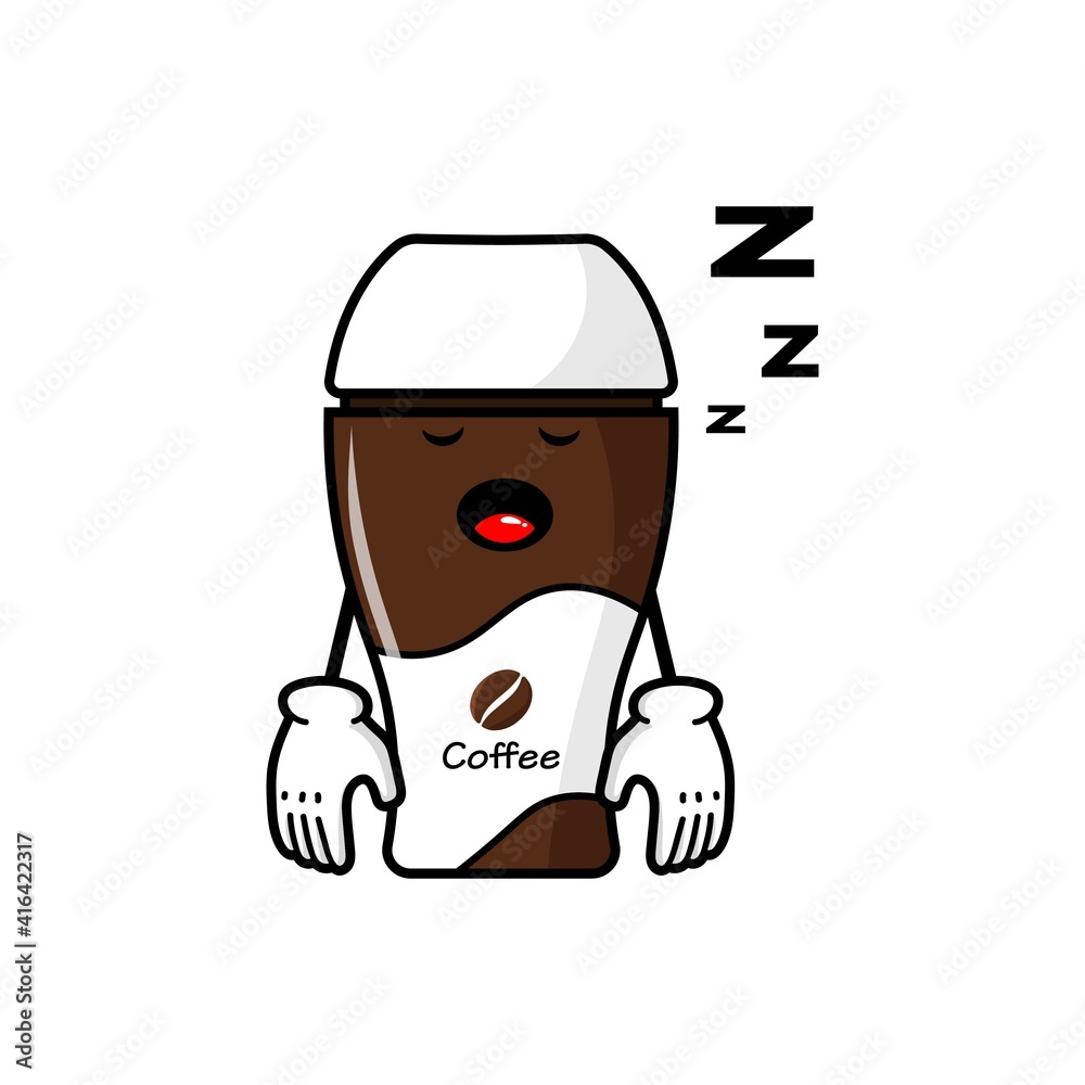 cute coffe cup cartoon mascot character funny expression