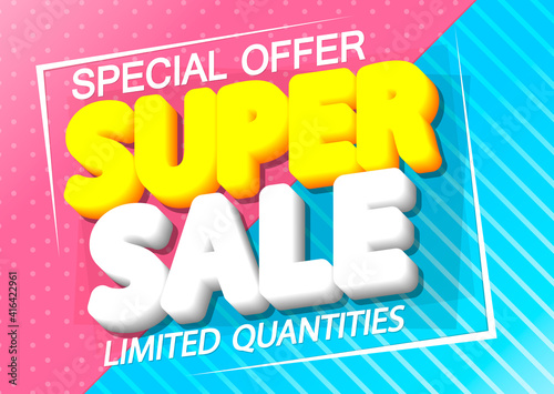 Super Sale, special offer, poster design template, discount banner, vector illustration