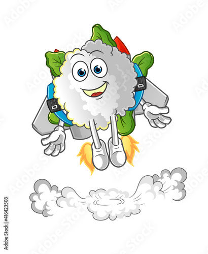 cauliflower with jetpack mascot. cartoon vector