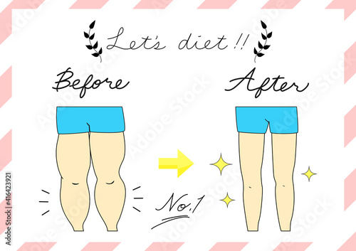 太ももふくらはぎ、脚のダイエットビフォー・アフター　ダイエット素材