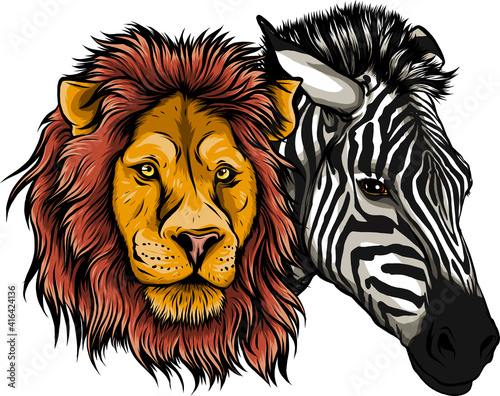 zabra and lion head vector illustration design