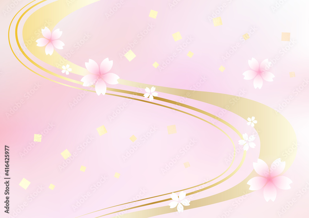 桜と金箔と流水文様風の背景 ベクターイラスト素材 ピンク Stock Vector Adobe Stock