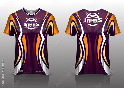 Esport gaming t shirt jersey template, uniform, front and back view