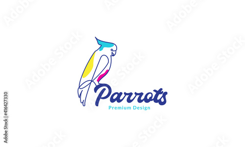 animal bird parrots lines art colorful abstract logo design vector symbol icon illustration