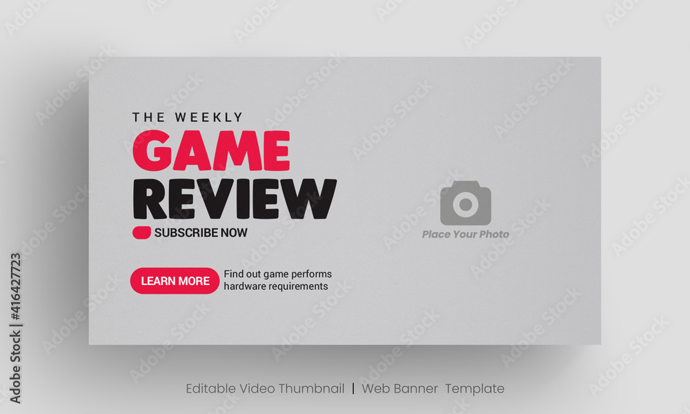 Video game review video thumbnail and web banner template. Editable video cover photo design for social media