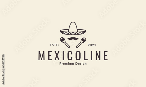 lines hat mexico sumbrero with music logo design vector icon symbol illustration