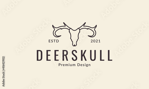 head deer long horn skull lines logo design vector icon symbol illustration
