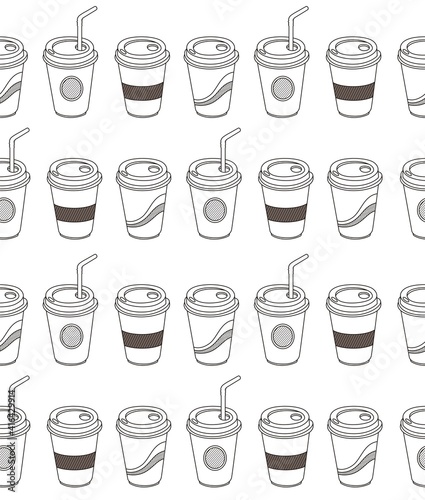 Seamless pattern with hand drawn doodle cups of coffee