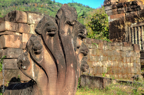 7 head naga Wat Phou Ancient site ruins in southern Laos Champassak Pakse