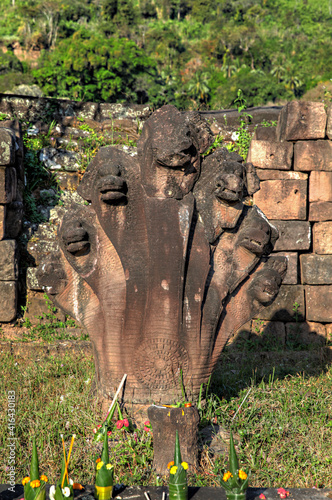 7 head naga Wat Phou Ancient site ruins in southern Laos Champassak Pakse