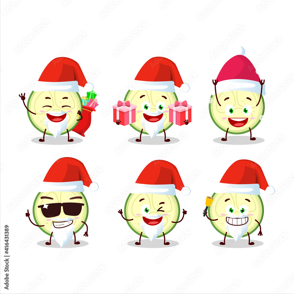 Santa Claus emoticons with slice of zucchini cartoon character