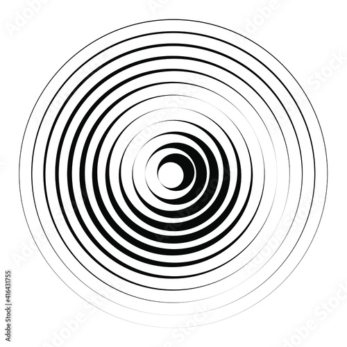 Radial black rotated stripes in ring form. Vector illustration. Design element for technology round logo, striped border frame, tattoo, prints, monochrome pattern and abstract background