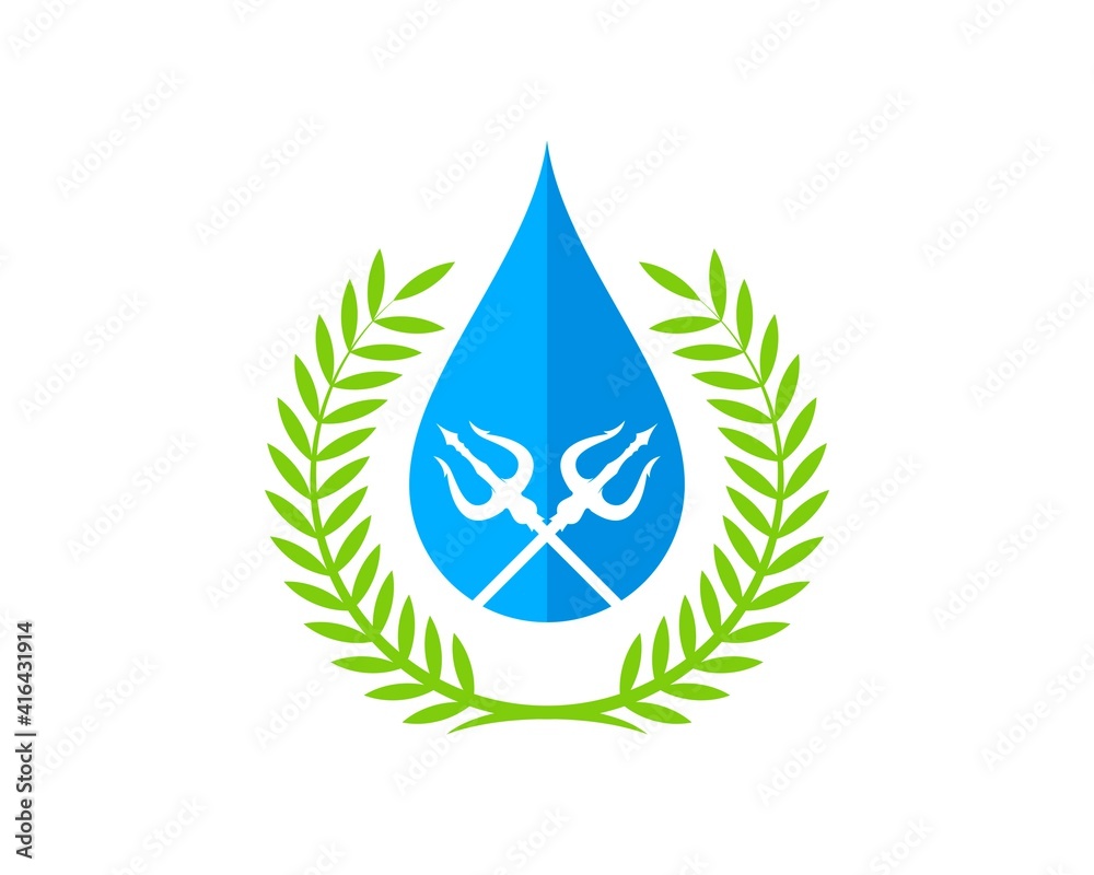 Green circular wheat with water drop and trident Green circular wheat with water drop and trident
