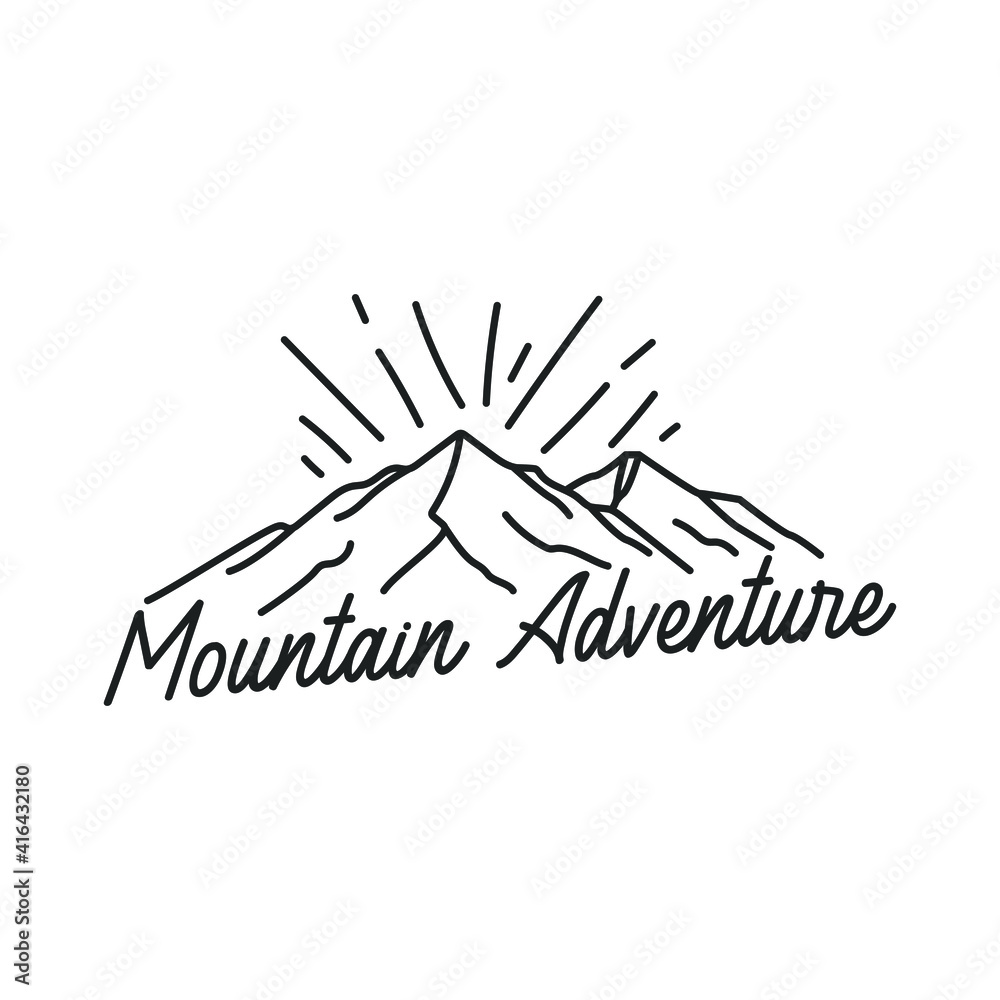 Mountain and mono line logo, icon and illustration