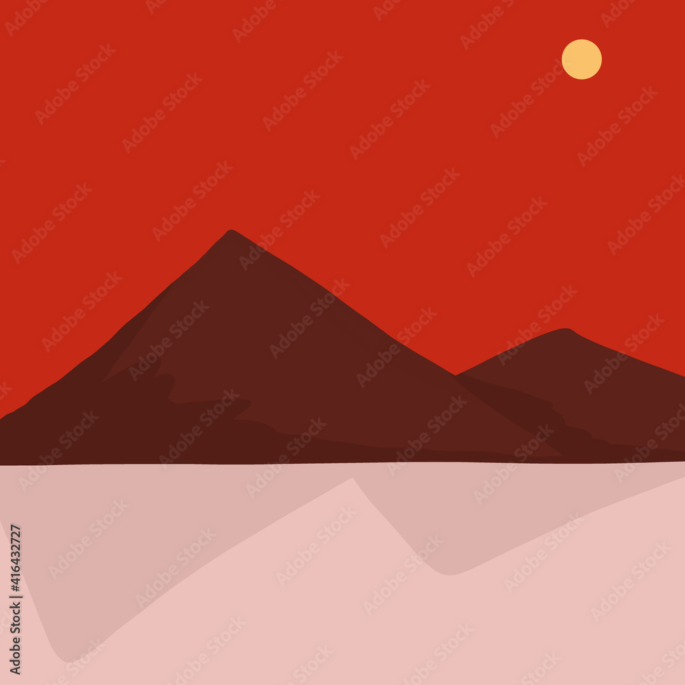 Red sunset unique art illustration wallpaper poster design