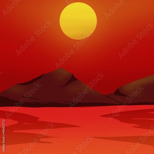Red sunset unique art illustration wallpaper poster design