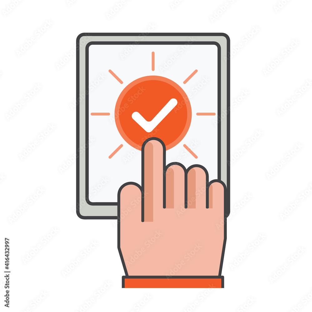 finger clicking on smartphone with checmark icon. job done illustration. illustration. Flat vector icon. can use for, icon design element,ui, web, mobile app. finger clicking on smartphone with checmark icon. job done illustration. illustration. Flat vector icon. can use for, icon design element,ui, web, mobile app.