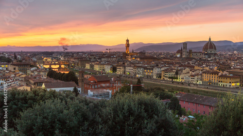 Sunset over Florence, Italy, from Piazzale Michelangelo lookout © Damon