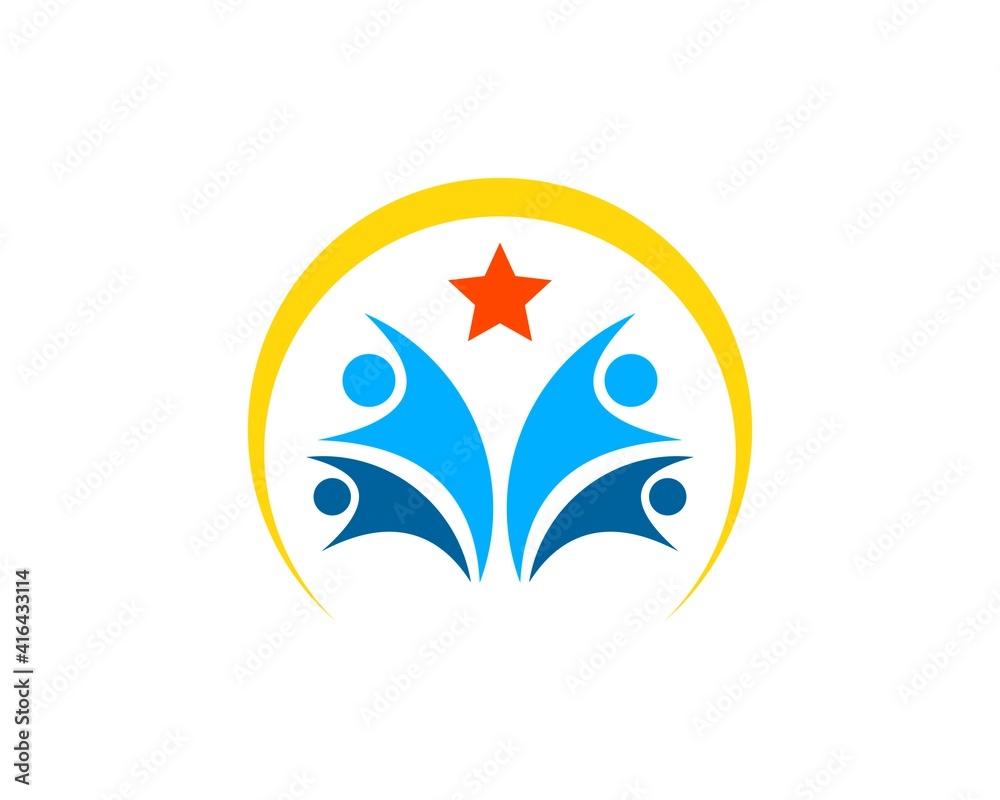 Success people with swoosh and star Success people with swoosh and star