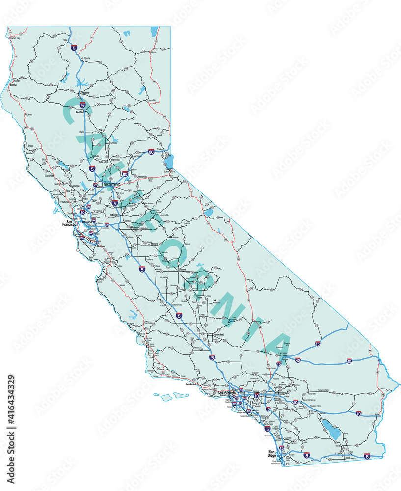 Photography California State Interstate Map