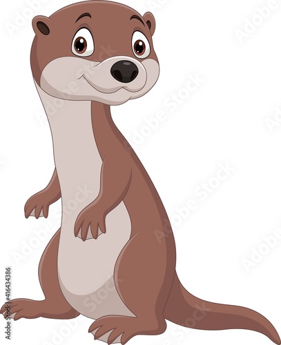 Cartoon funny otter standing isolated on white background