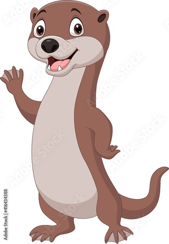 Cartoon funny otter waving its hand