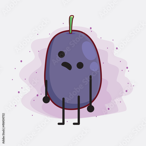 Java Plum Fruit Cute Character Illustration with simple face, hands and legs on isolated background