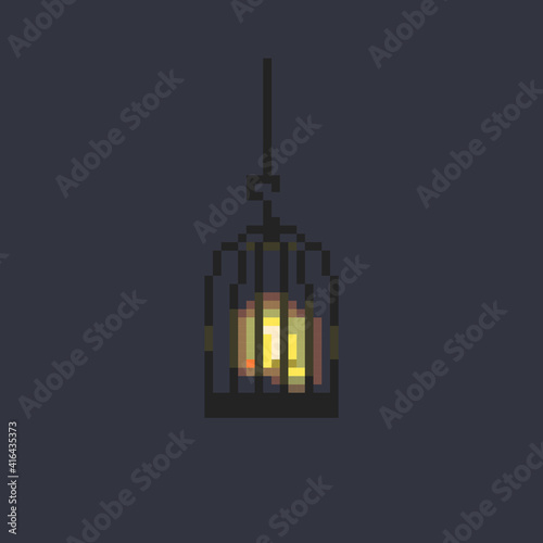Pixel art glowing bird in the cage icon.