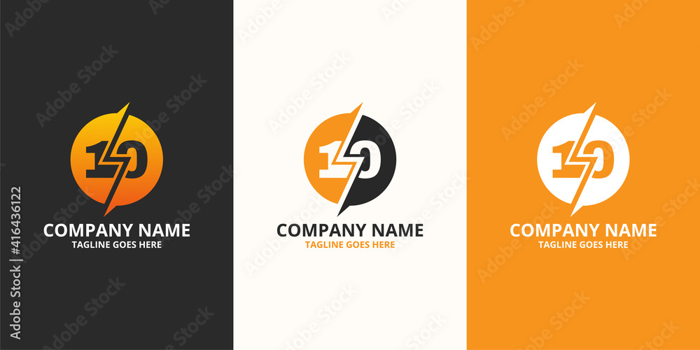 Electric initial number 10 Logo Icon Template. Illustration vector graphic. Design concept Electrical Bolt With number symbol. Perfect for corporate, more technology brand identity Electric initial number 10 Logo Icon Template. Illustration vector graphic. Design concept Electrical Bolt With number symbol. Perfect for corporate, more technology brand identity