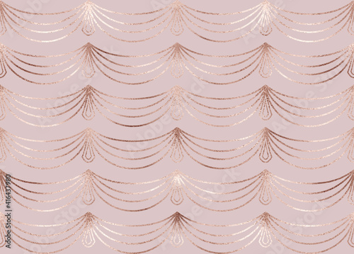 Geometric seamless pattern with rose gold decorative curtain stripes.