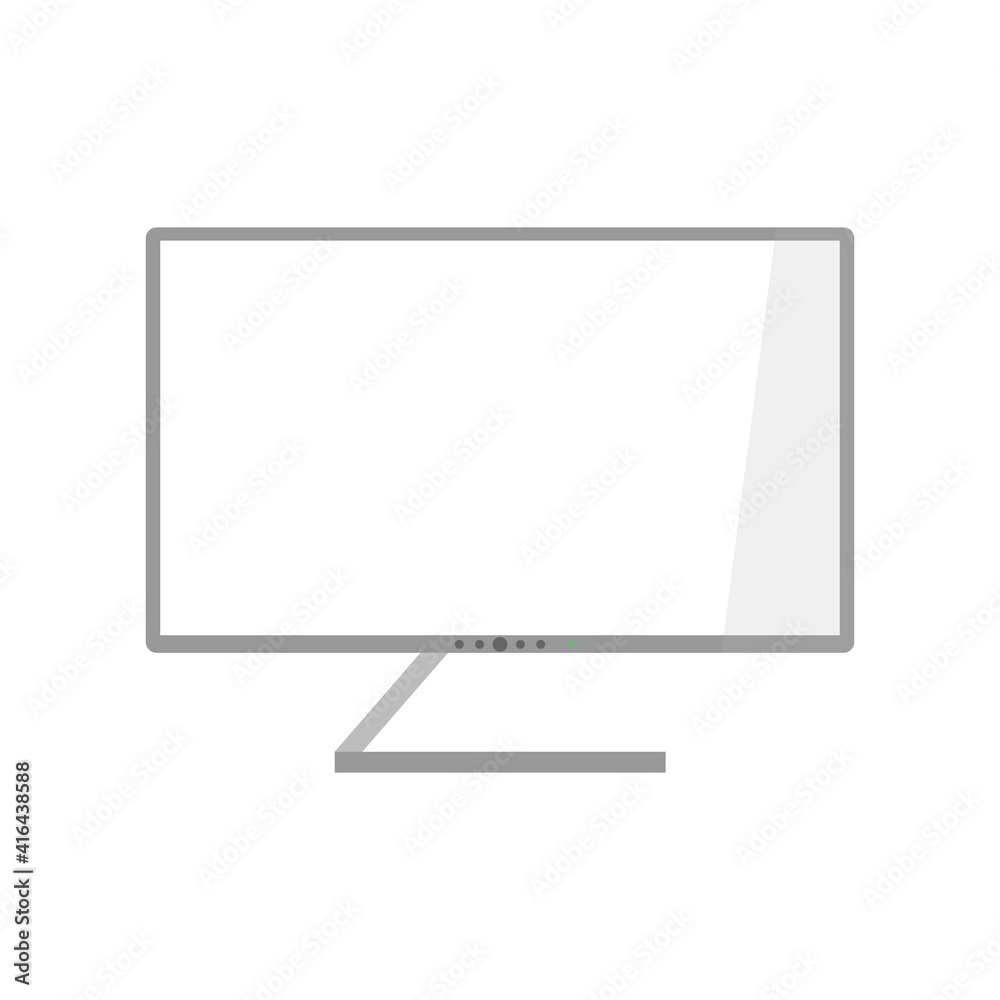 A minimalistic computer monitor on a curved stand. The monitor is gray. Flat vector illustration