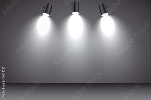 Stage podium with lighting, Stage Podium Scene with for Award Ceremony on Gray Background, Vector illustration