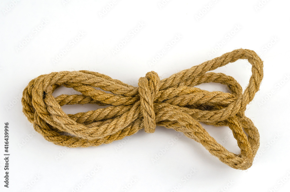 A close-up of the hemp rope against a white background.