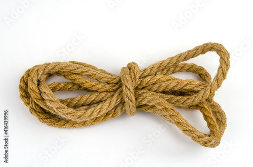 A close-up of the hemp rope against a white background.