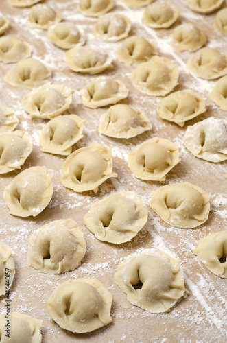 Recipes, cooking homemade food concept. Dumplings are made by hand.