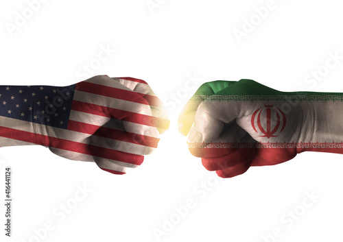 Diplomatic concept illustration. The confrontation between U.S. and iran. photo