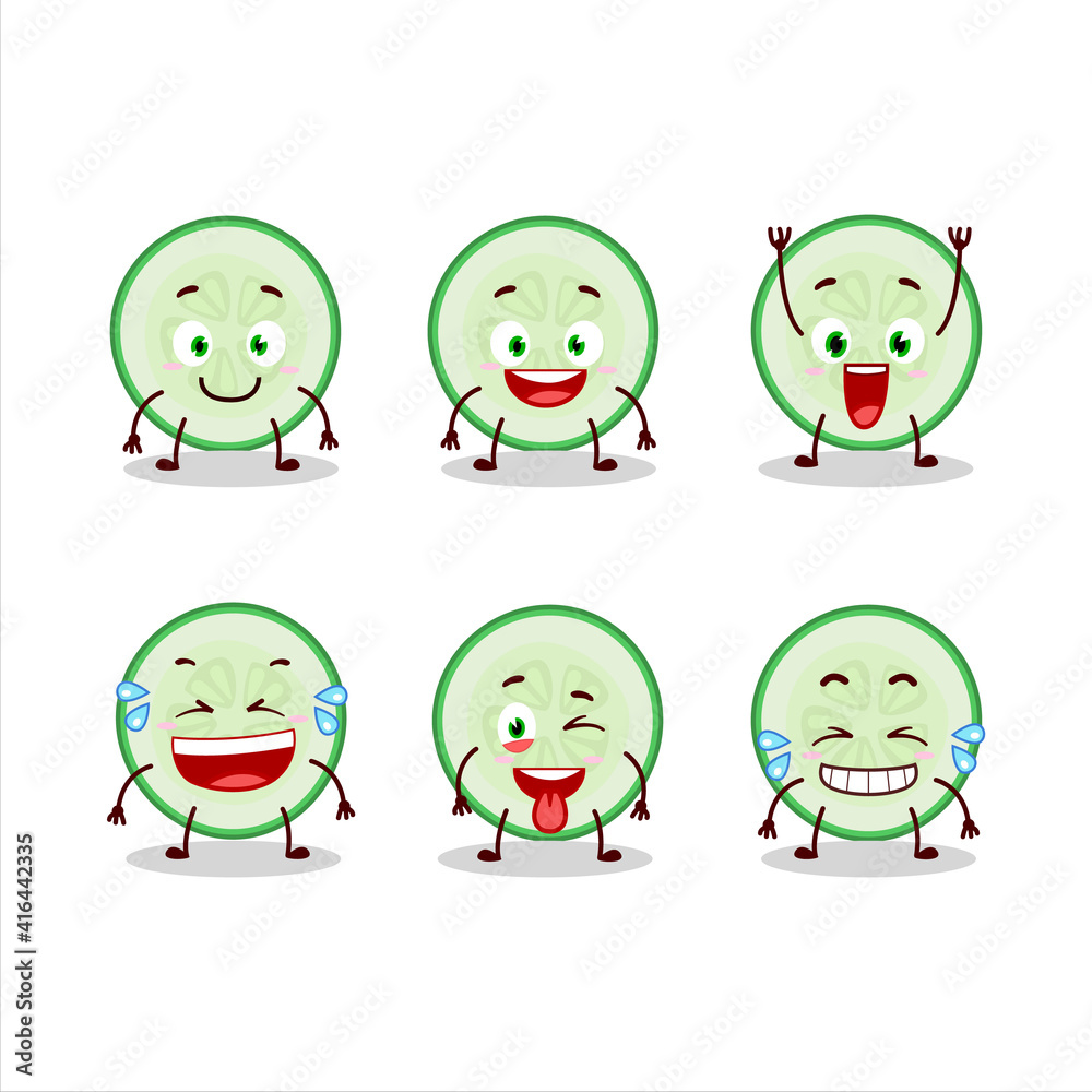Cartoon character of slice of cucumber with smile expression Cartoon character of slice of cucumber with smile expression