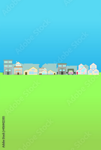 Fototapeta Naklejka Na Ścianę i Meble -  青空と緑の住宅・住まいのイメージ背景(縦)