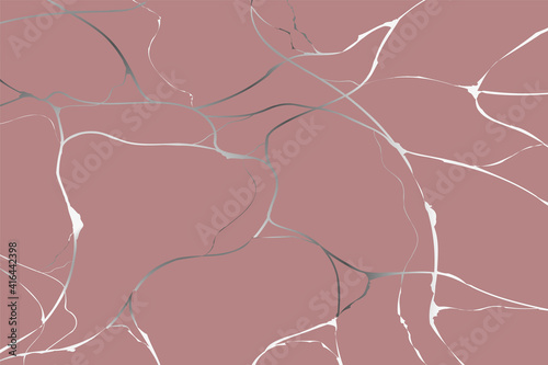 Gold kintsugi on pink background. Crack and broken effects. Marble texture. Luxury design for wall art, wallpaper, wedding card, social media. Modern vector illustration.
