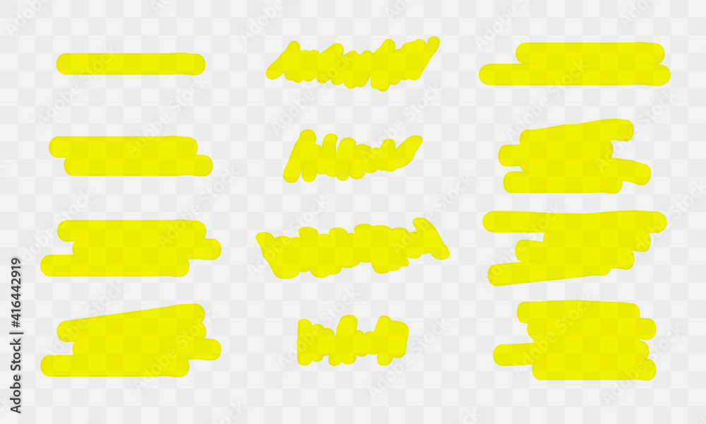 Marker lines. Vector marker brush lines. Creative vector illustration of brush strokes stains, hand drawn yellow marker lines. Flat Marker lines. Vector marker brush lines. Creative vector illustration of brush strokes stains, hand drawn yellow marker lines. Flat