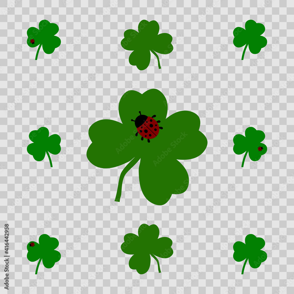 Green clover. Saint Patricks Day. Green clover on on transparent background. Flat. Vector illustraation Green clover. Saint Patricks Day. Green clover on on transparent background. Flat. Vector illustraation