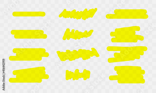 Marker lines. Vector marker brush lines. Creative vector illustration of brush strokes stains, hand drawn yellow marker lines. Flat