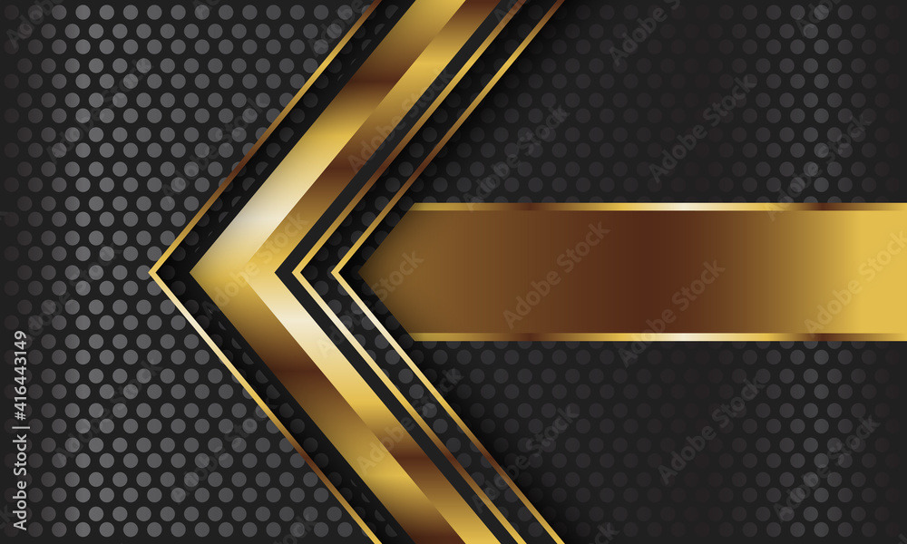 Abstract gold arrow with banner direction on dark grey circle mesh design modern luxury futuristic background vector illustration.