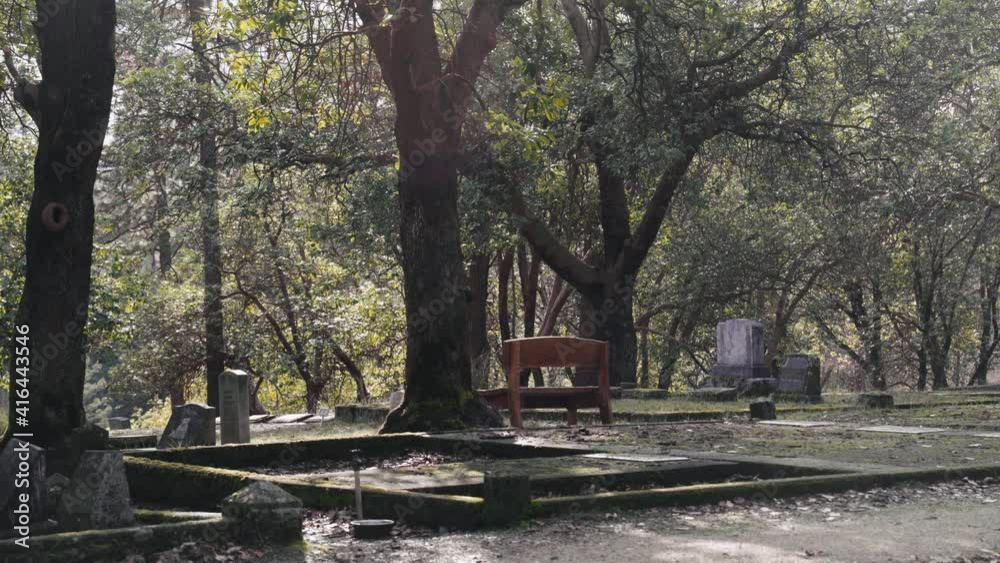 Single Wooden Bench in the Jacksonville Cemetery in Oregon - 4K Single Wooden Bench in the Jacksonville Cemetery in Oregon - 4K