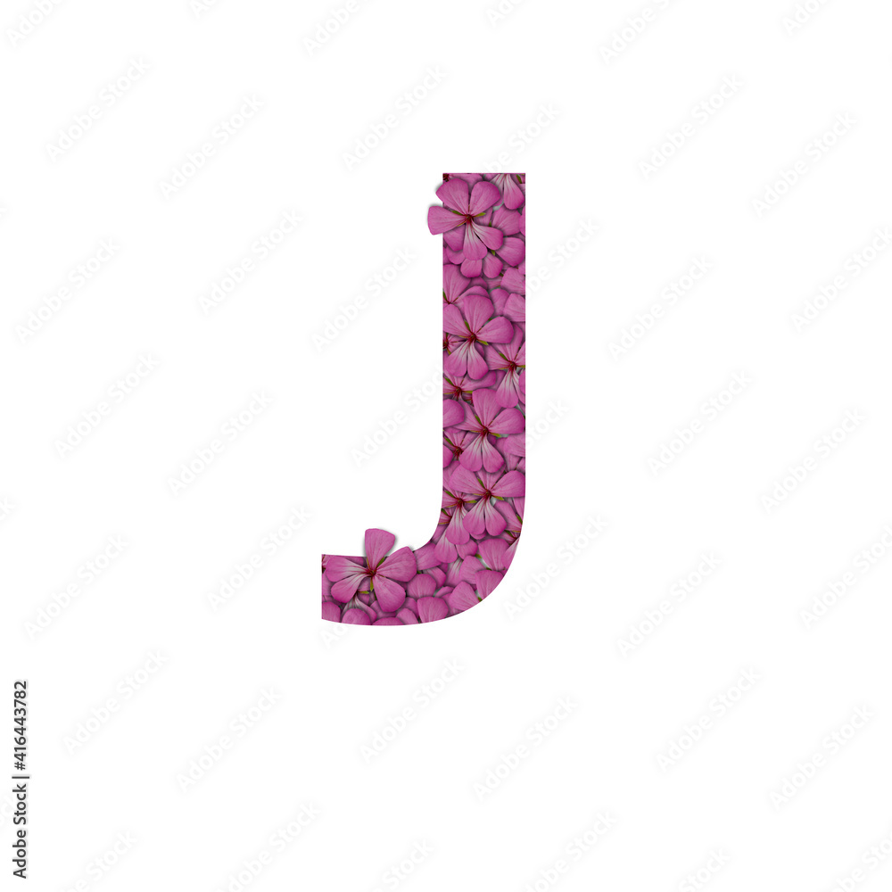 Letter J of the alphabet with photography of pink flowers. Letter J made from flowers isolated on white Photo. Alphabet symbols with flowers texture pattern Letter J of the alphabet with photography of pink flowers. Letter J made from flowers isolated on white Photo. Alphabet symbols with flowers texture pattern