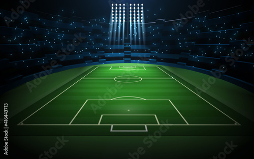 Football field with floodlights, 3d illustration